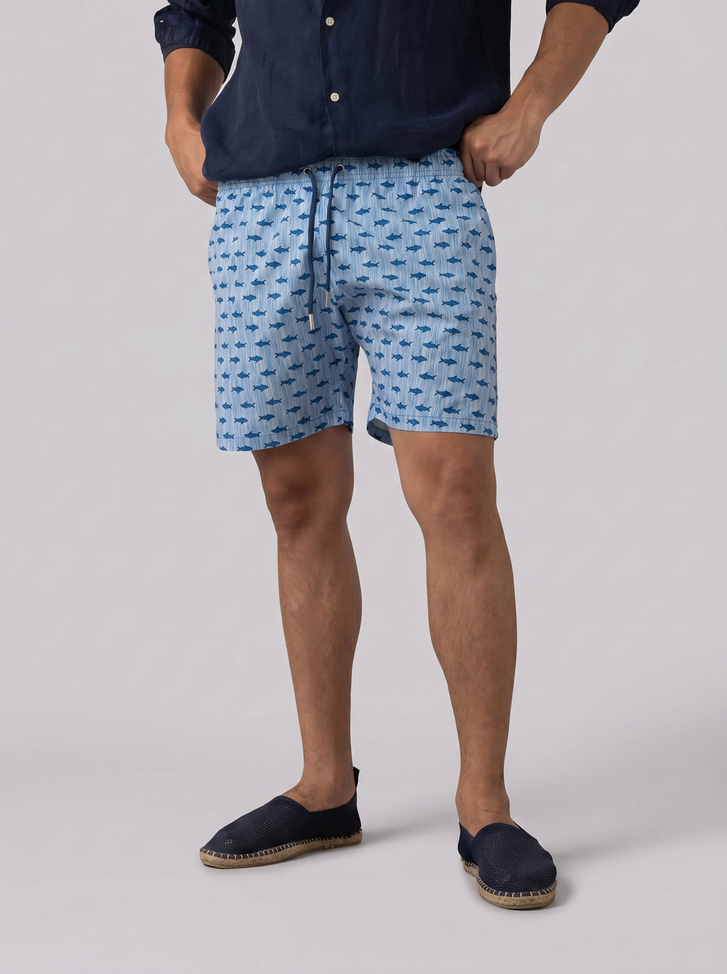 Shark Print Swim Short in Baby blue