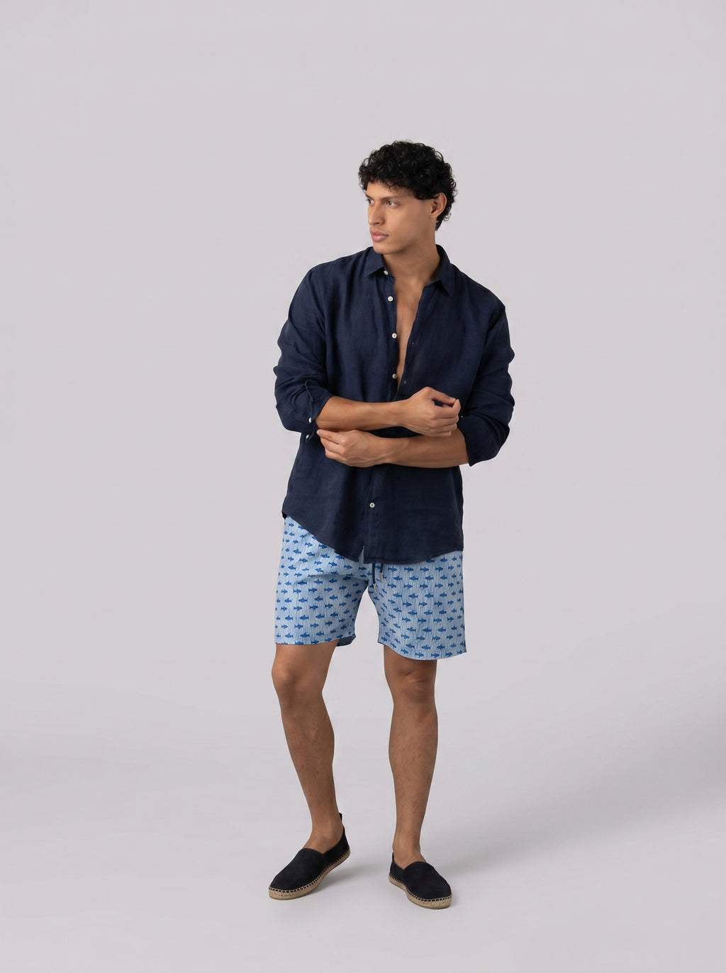 Shark Print Swim Short in Baby blue