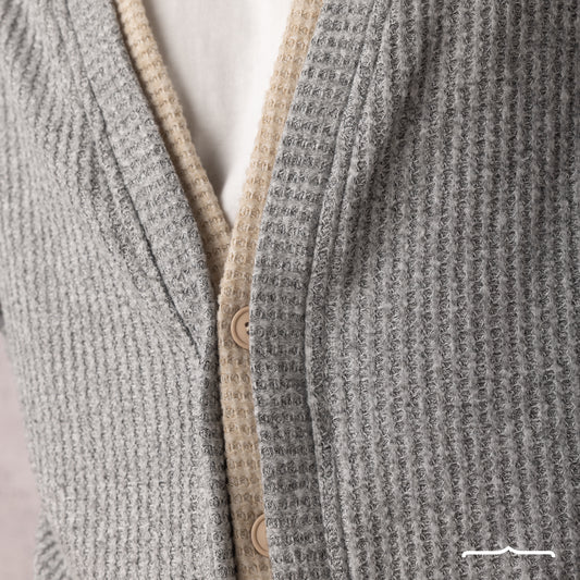 Double Layered Knit Cardigan Grey x Beige