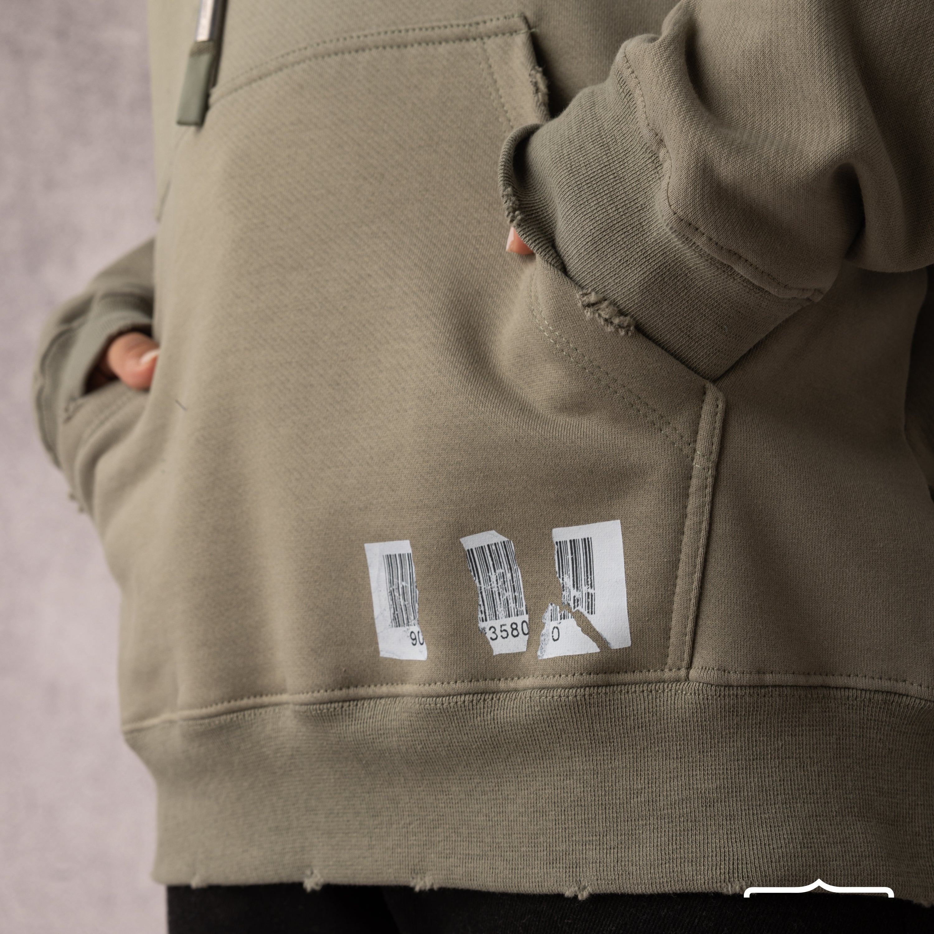 Barcode Washed Hoodie in Olive