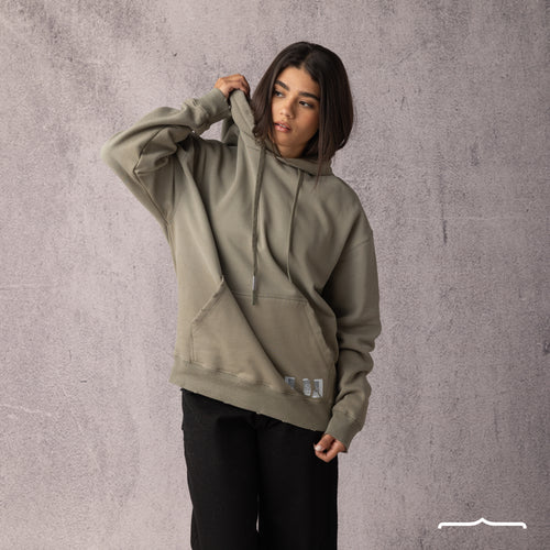 Barcode Washed Hoodie in Olive