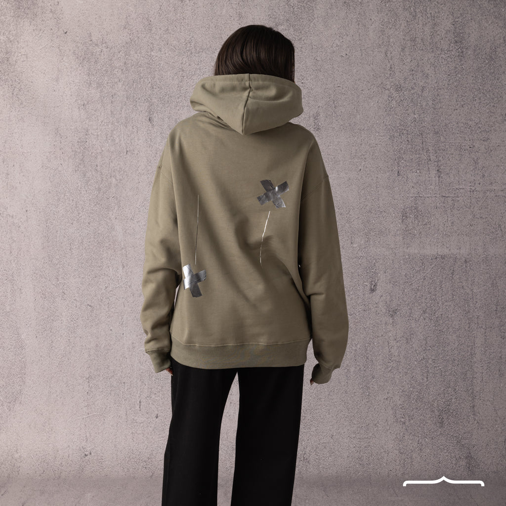 X sign hoodie in Olive