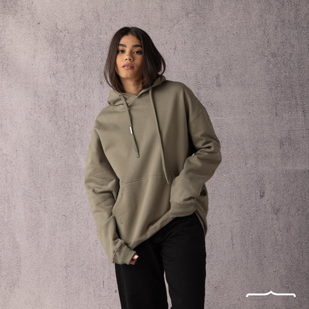 Barcode Washed Hoodie in Olive