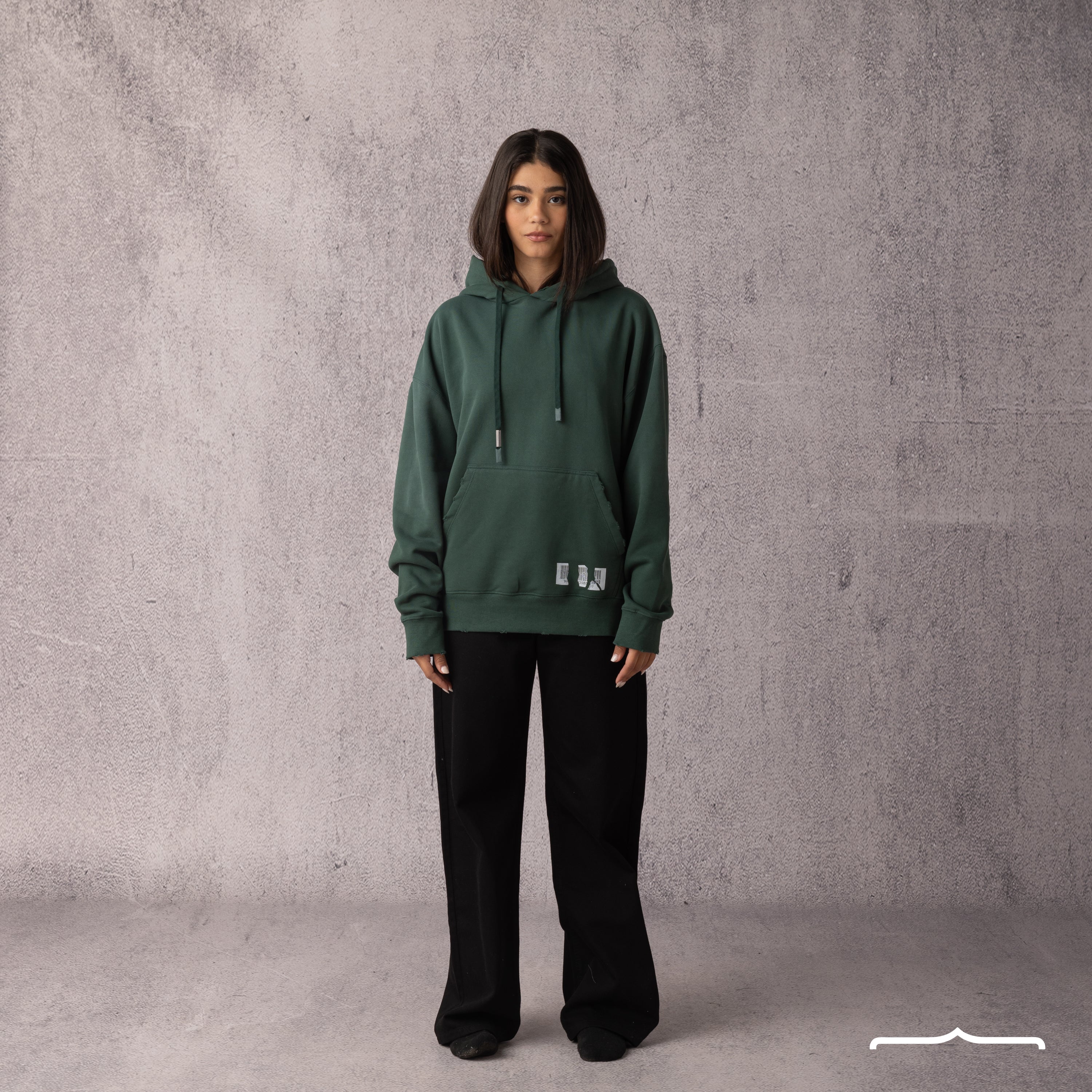 Barcode Washed Hoodie in Green
