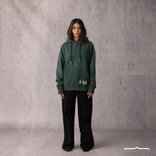Barcode Washed Hoodie in Green
