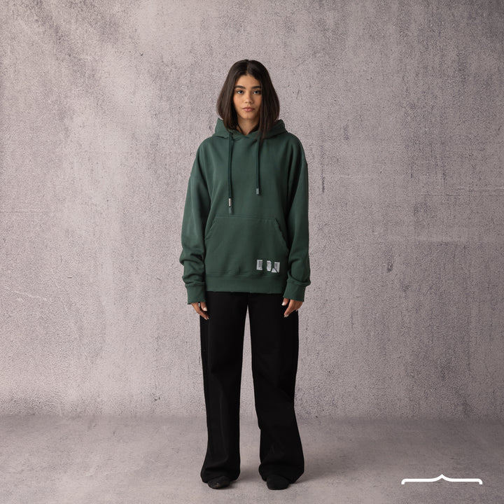 Barcode Washed Hoodie in Green