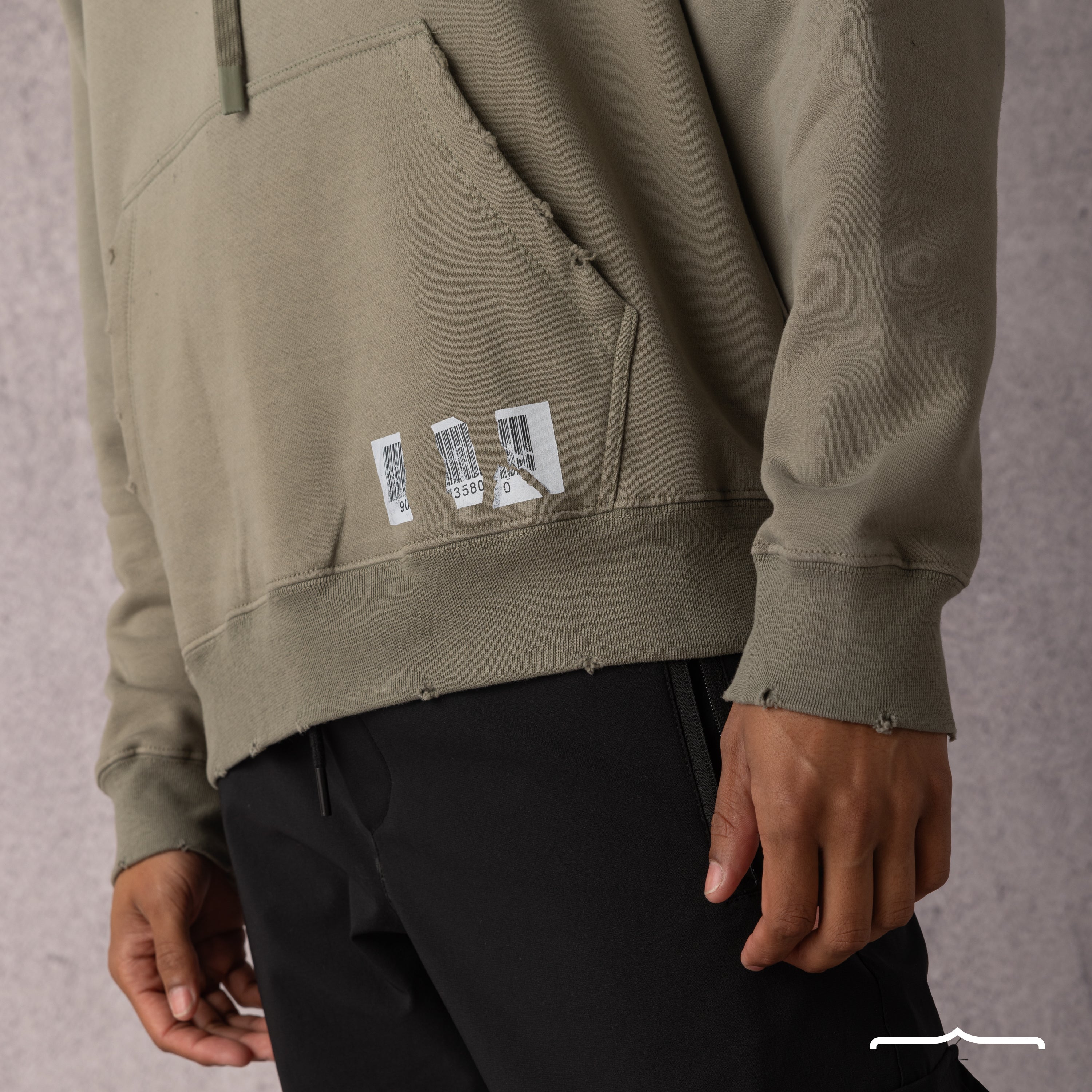 Barcode Washed Hoodie in Olive