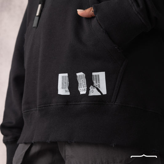 Barcode Washed Hoodie in Black