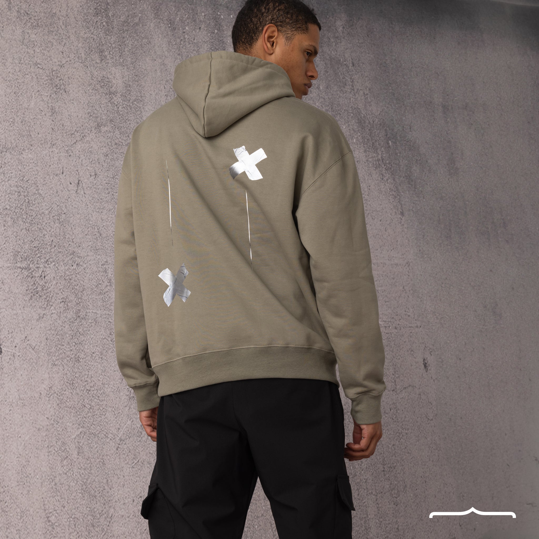 X sign hoodie in Olive