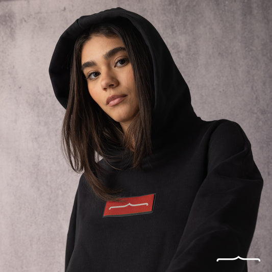 Red Rubber Sign Hoodie in Black