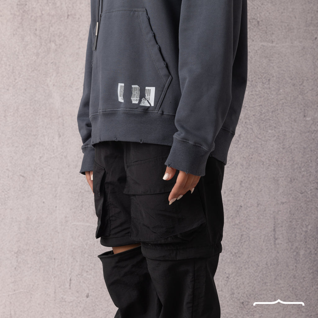 Barcode Washed Hoodie in Dark Grey
