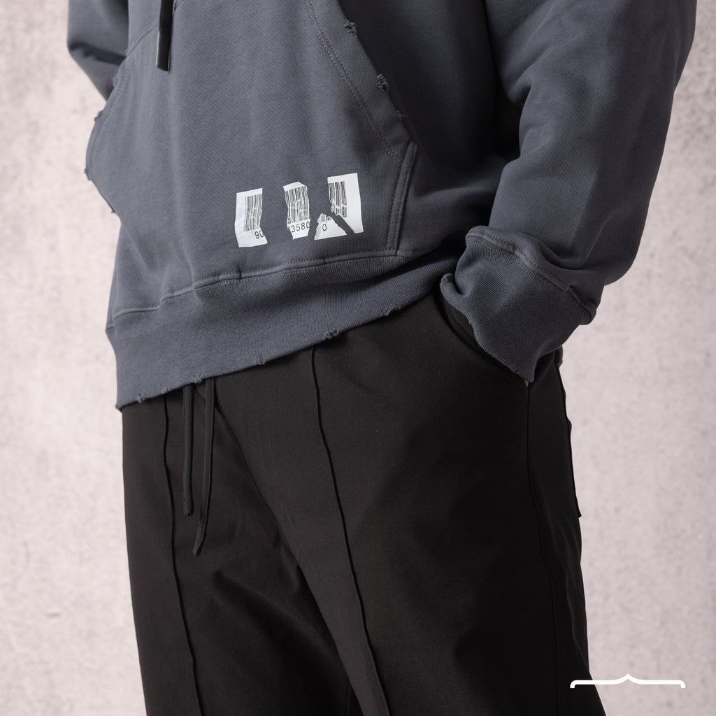 Barcode Washed Hoodie in Dark Grey