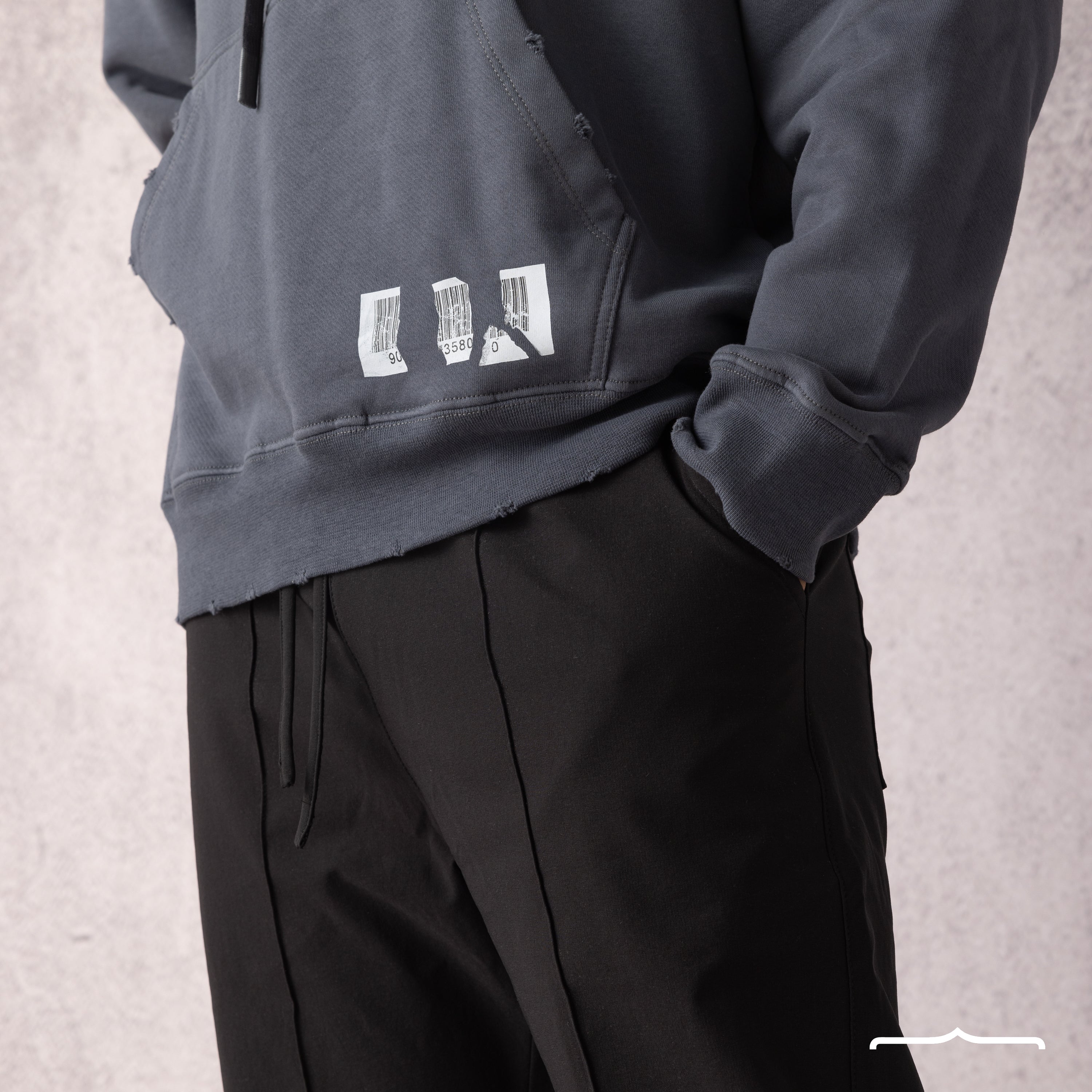 Barcode Washed Hoodie in Dark Grey