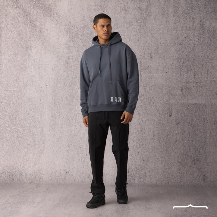 Barcode Washed Hoodie in Dark Grey