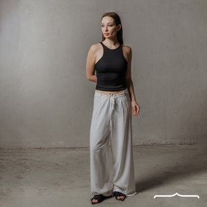 Wide leg linen pants in off-White