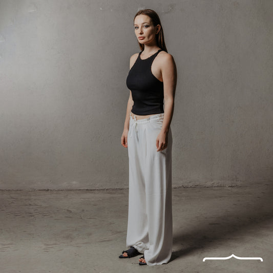 Wide leg linen pants in off-White