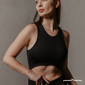 stitched detail tank top in Black