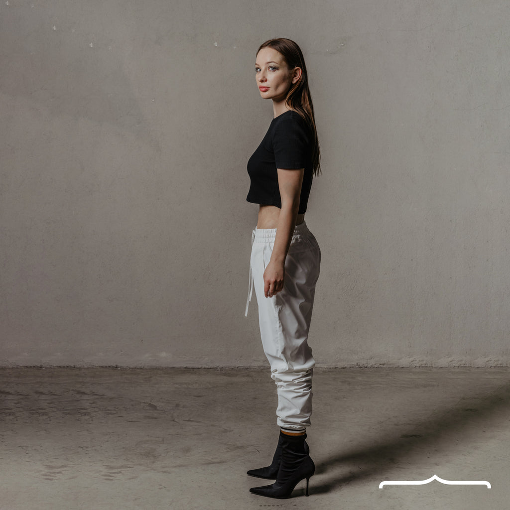 Drawstring joggers in Metallic White