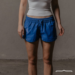 Metallic low rise shorts in Blue