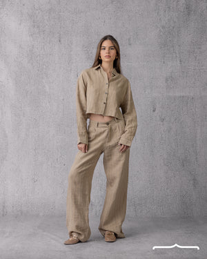 Linen Cropped set in Beige