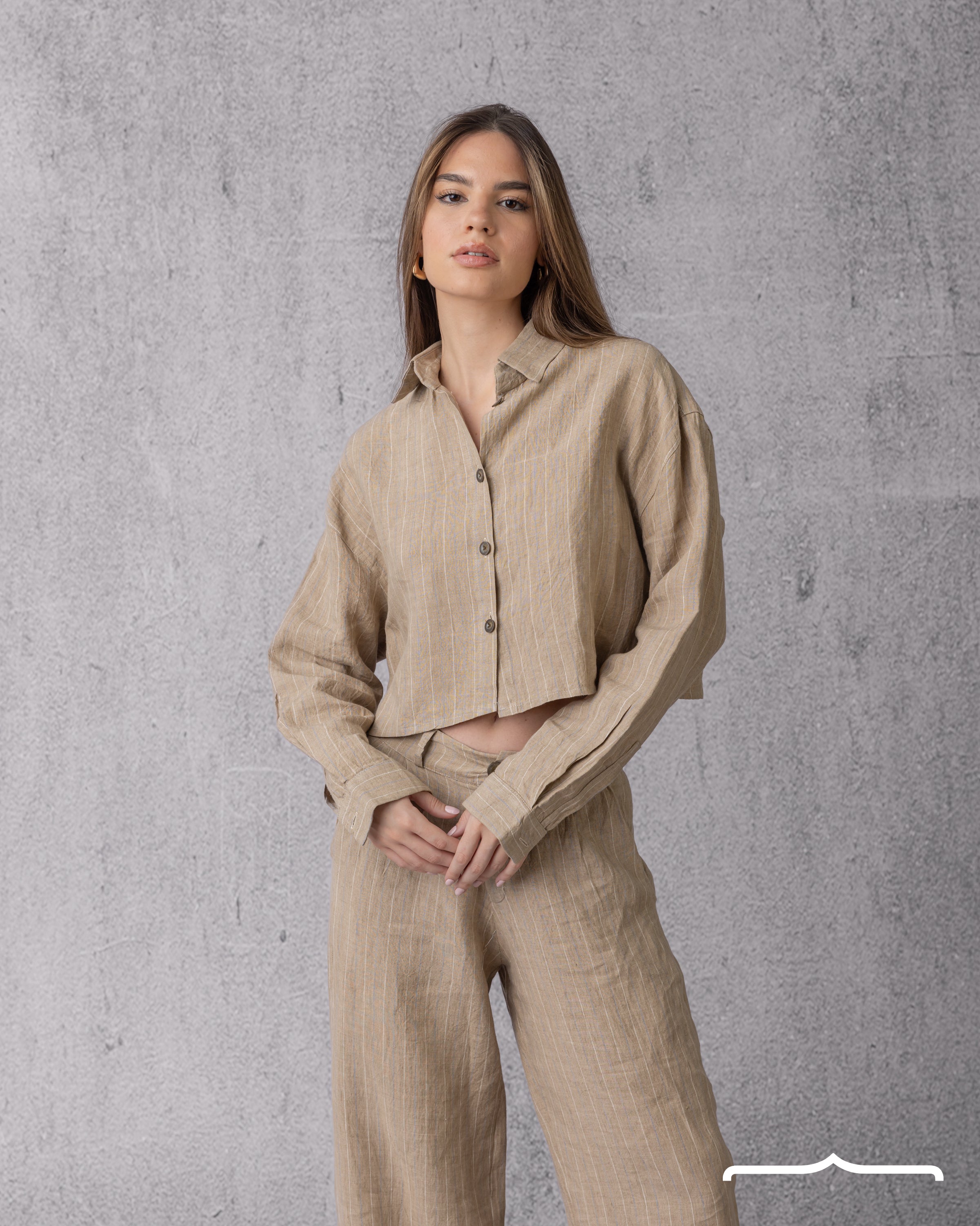 Linen Cropped set in Beige