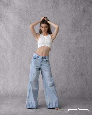 Low Waist Wide Leg Cuffed Denim