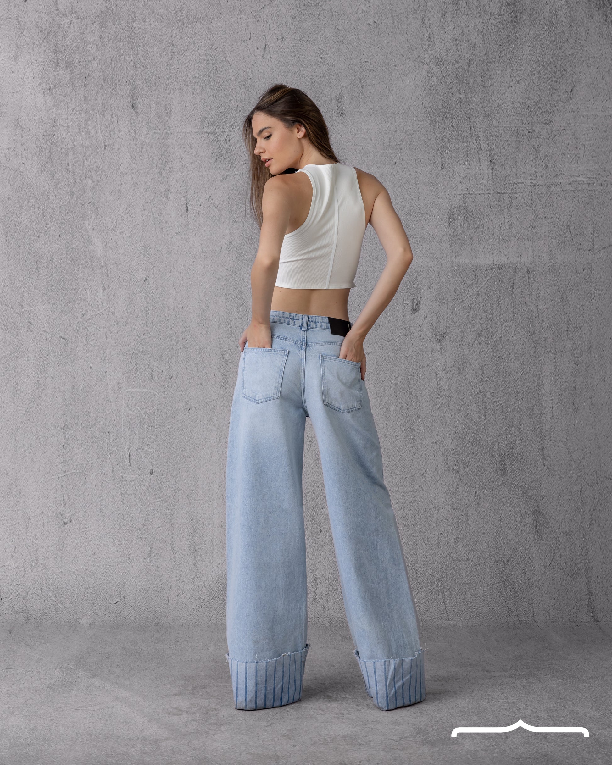 Low Waist Wide Leg Cuffed Denim