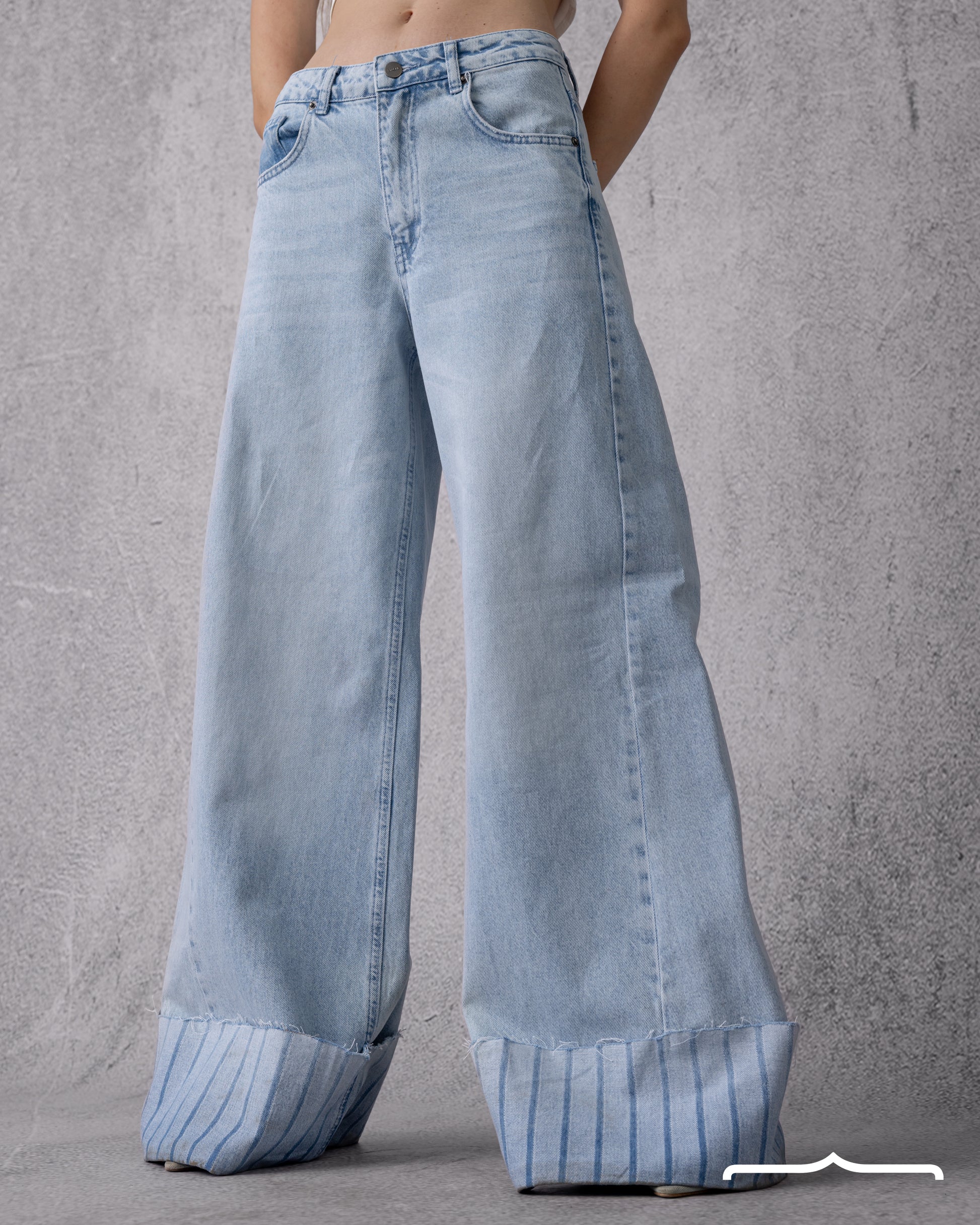 Low Waist Wide Leg Cuffed Denim