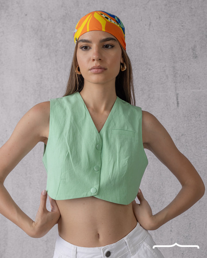 Cropped Vest in Lime Green
