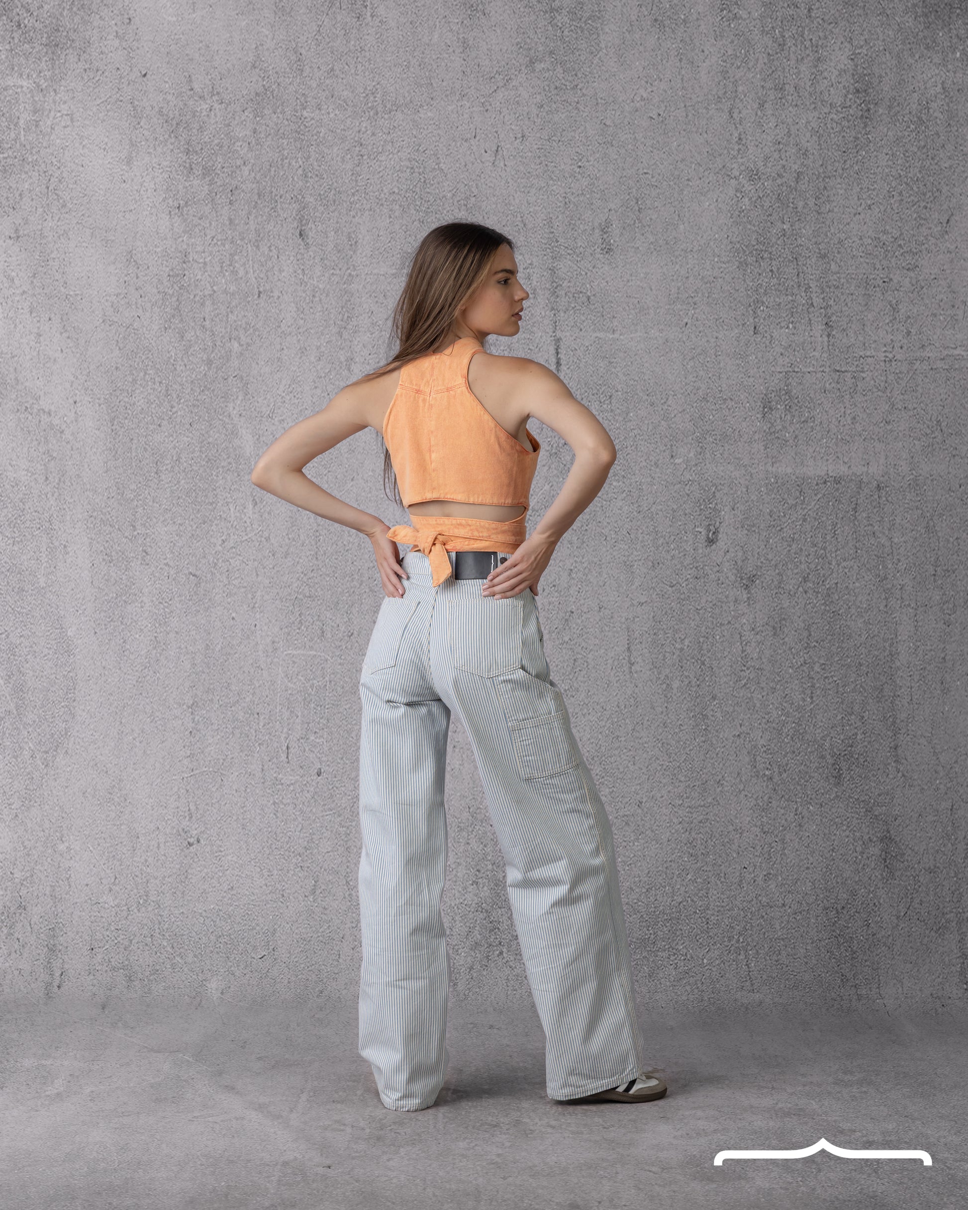 Wrap Denim Crop Top in Washed Orange
