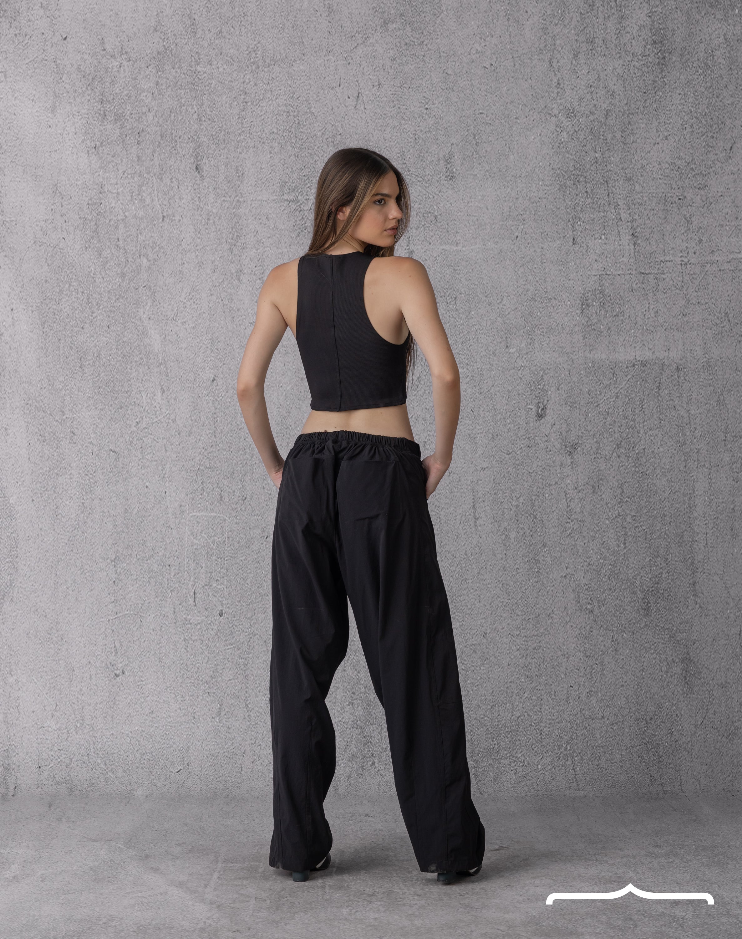stitched detail tank top in Black
