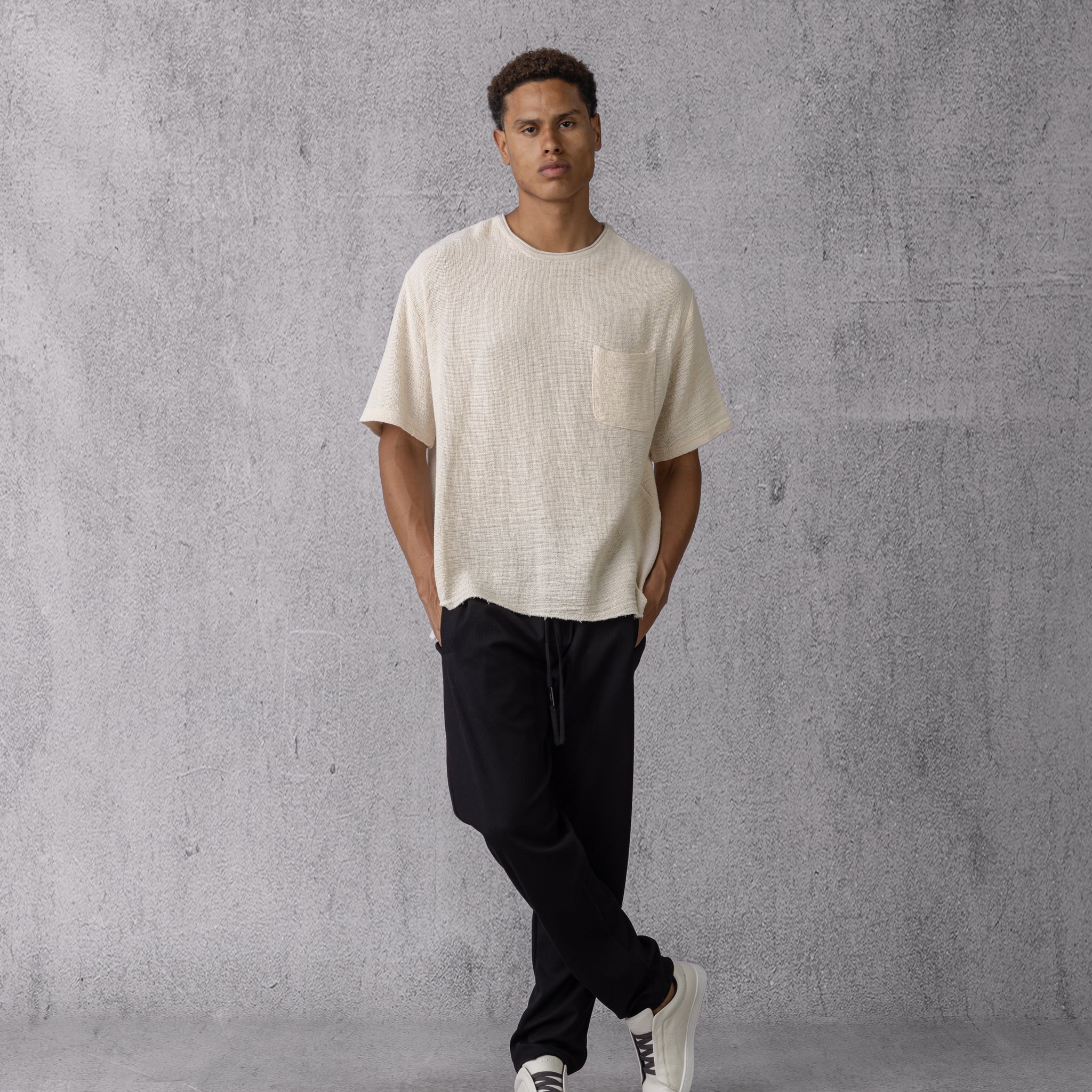 Textured T-shirt in Cream volume 2