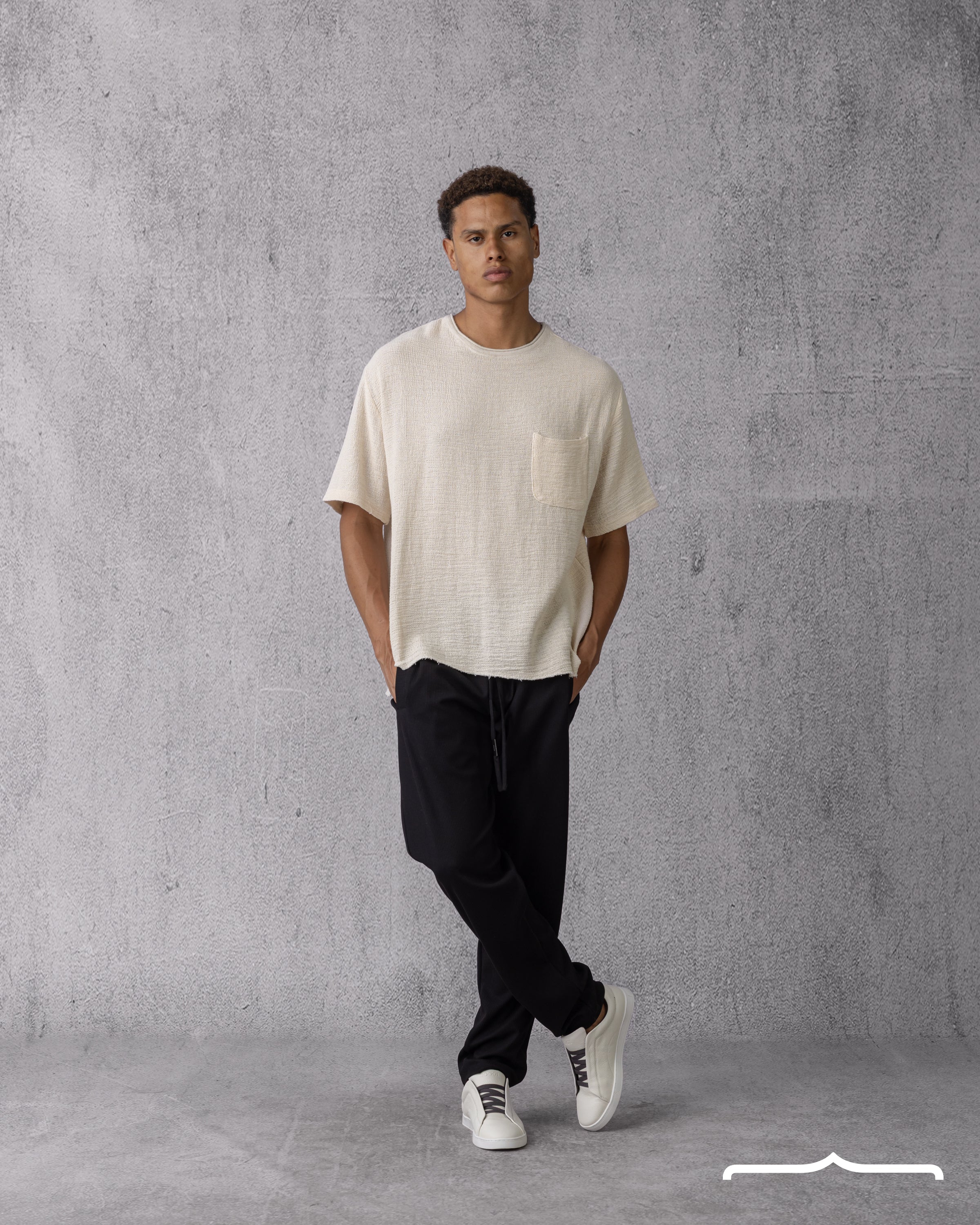 Textured T-shirt in Cream volume 2