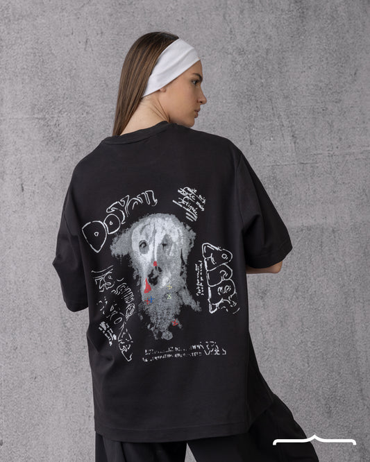 Dalmatian Sketch Oversized T-shirt in Black