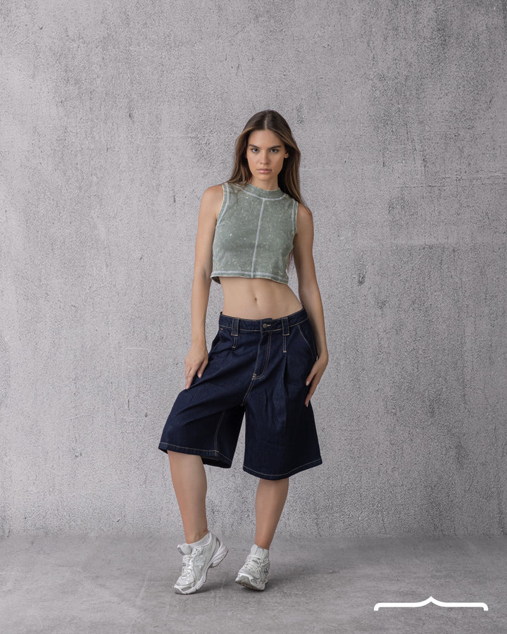 Washed Crop Basic Mint Green