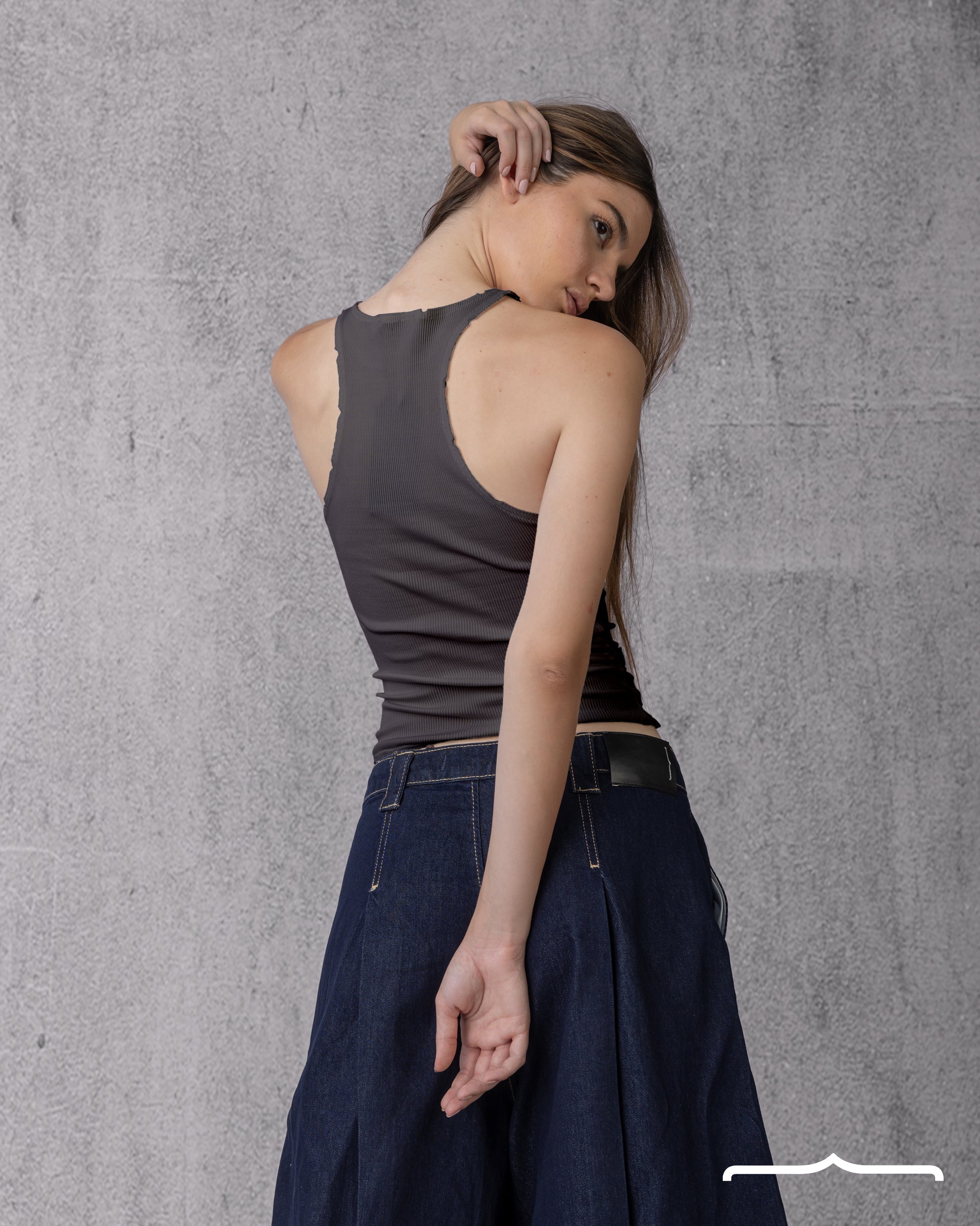 Ripped halter neck in Washed Grey