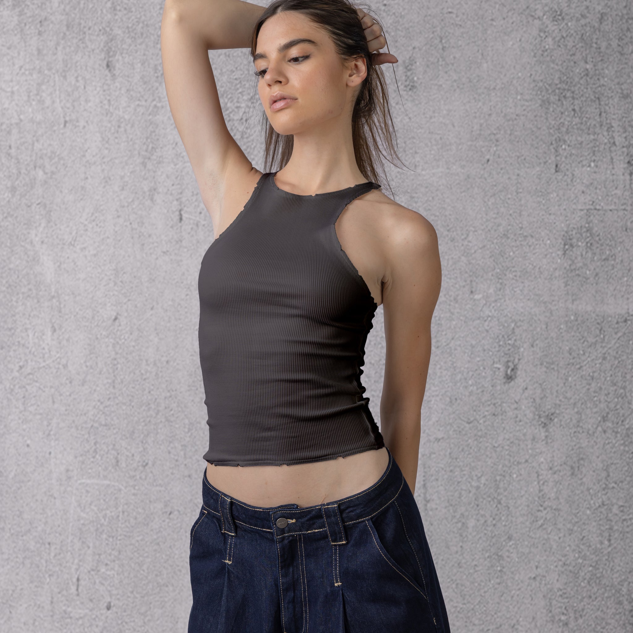 Ripped halter neck in Washed Grey