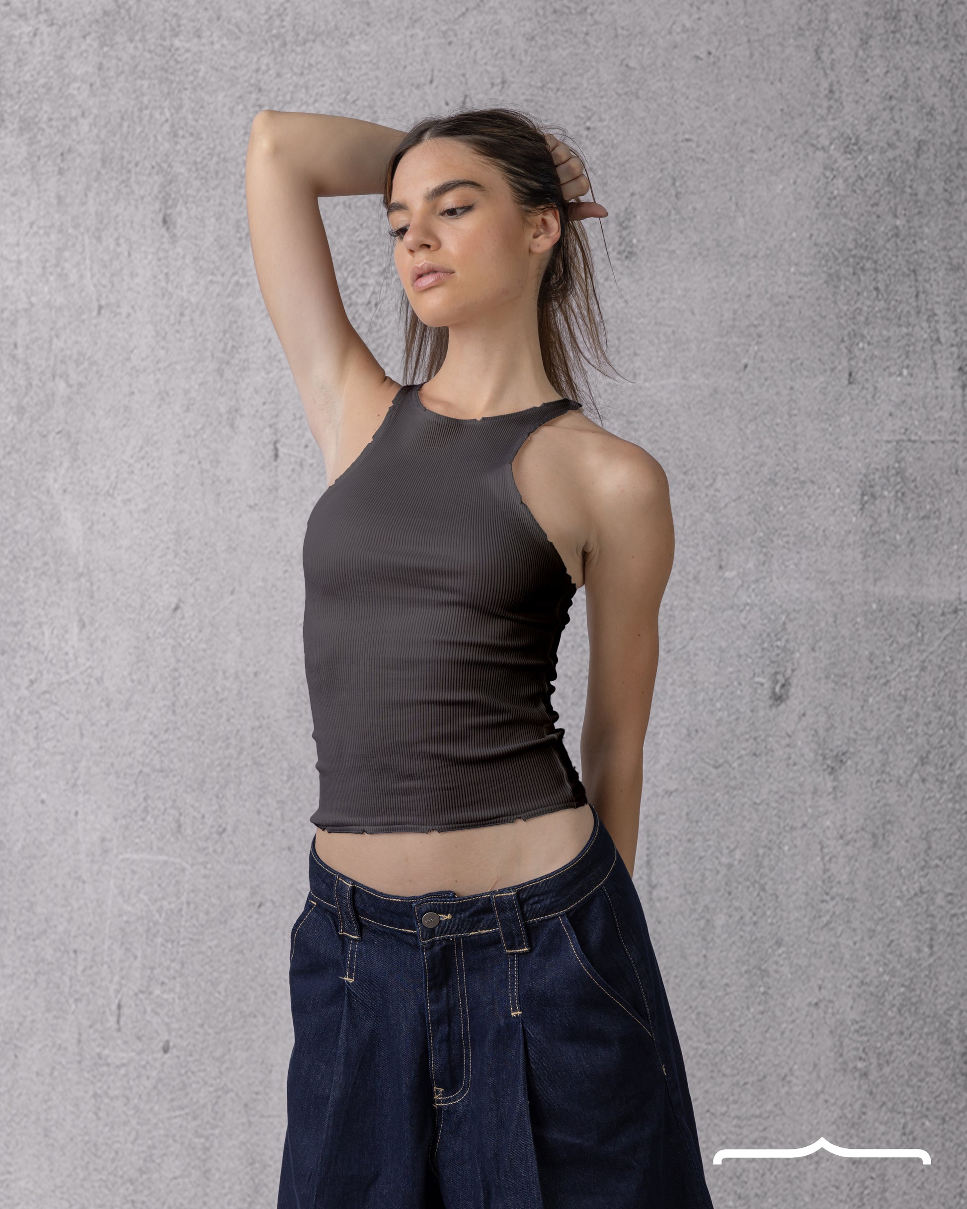 Ripped halter neck in Washed Grey