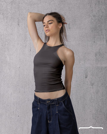 Ripped halter neck in Washed Grey