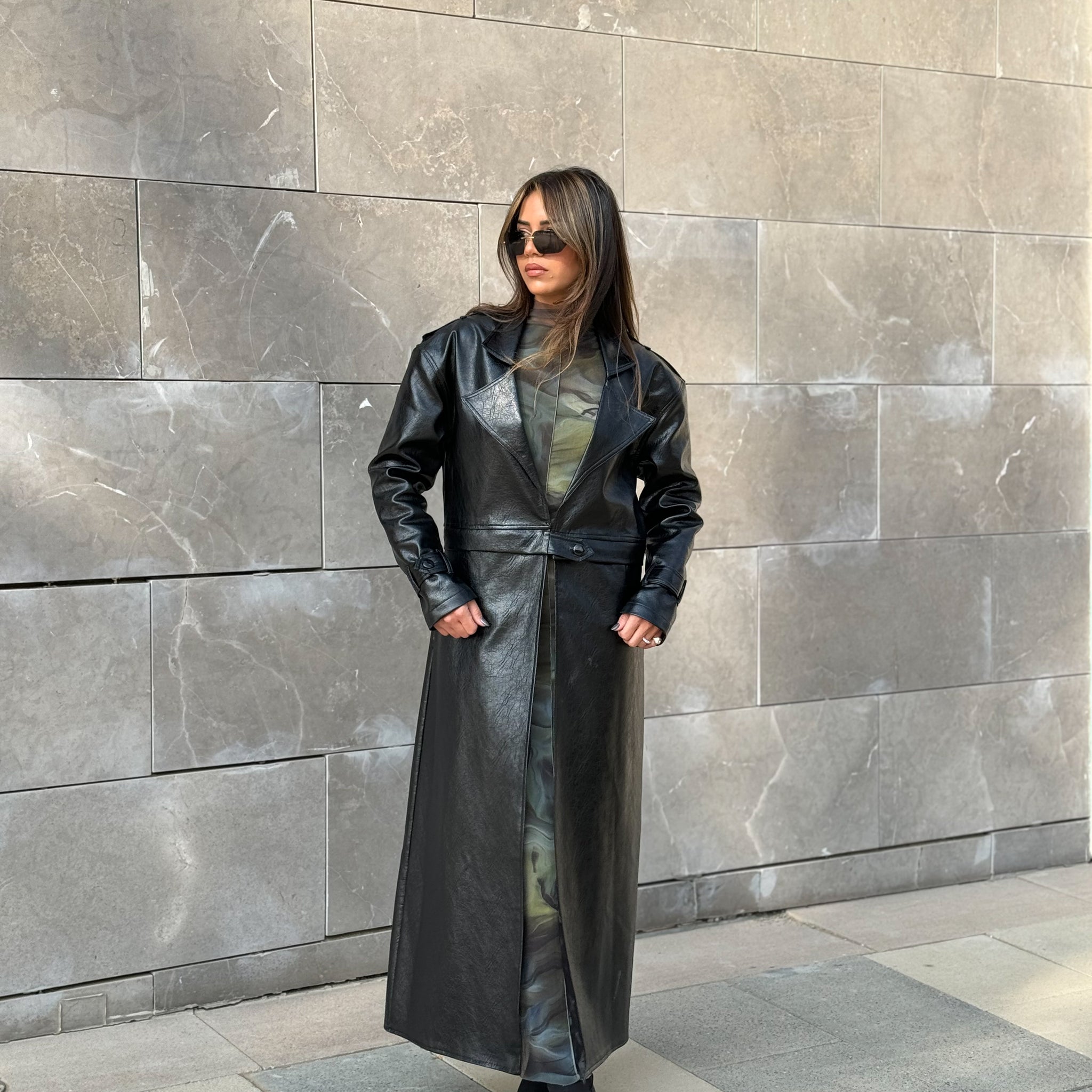 2 in 1 Maxi Leather jacket/coat in Black