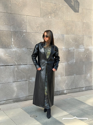 2 in 1 Maxi Leather jacket/coat in Black