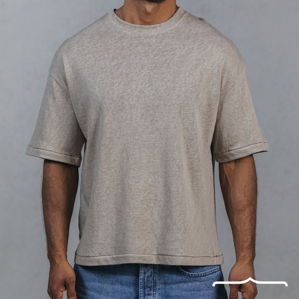 Boxy Fit Oversized Knitwear T-Shirt in Beige