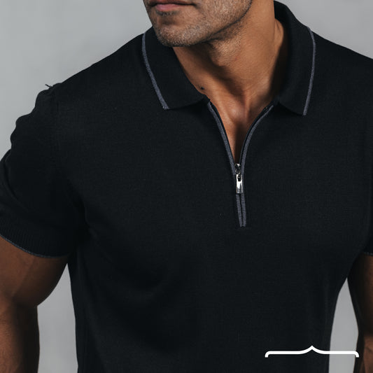 Knitwear zip up polo in Black