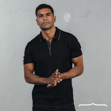 Knitwear zip up polo in Black