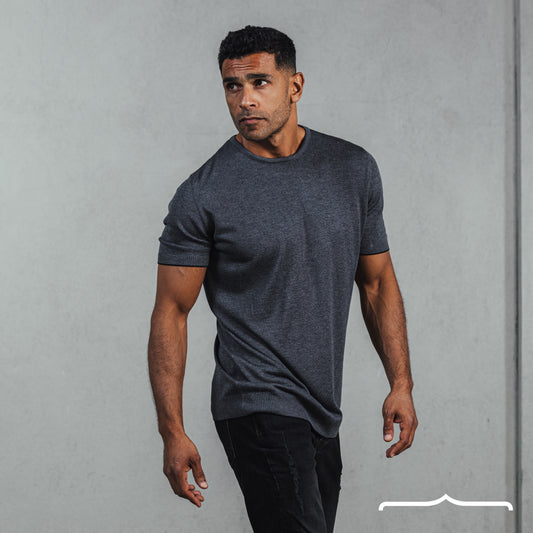 Slim Fitted Knitwear T-Shirt in Grey