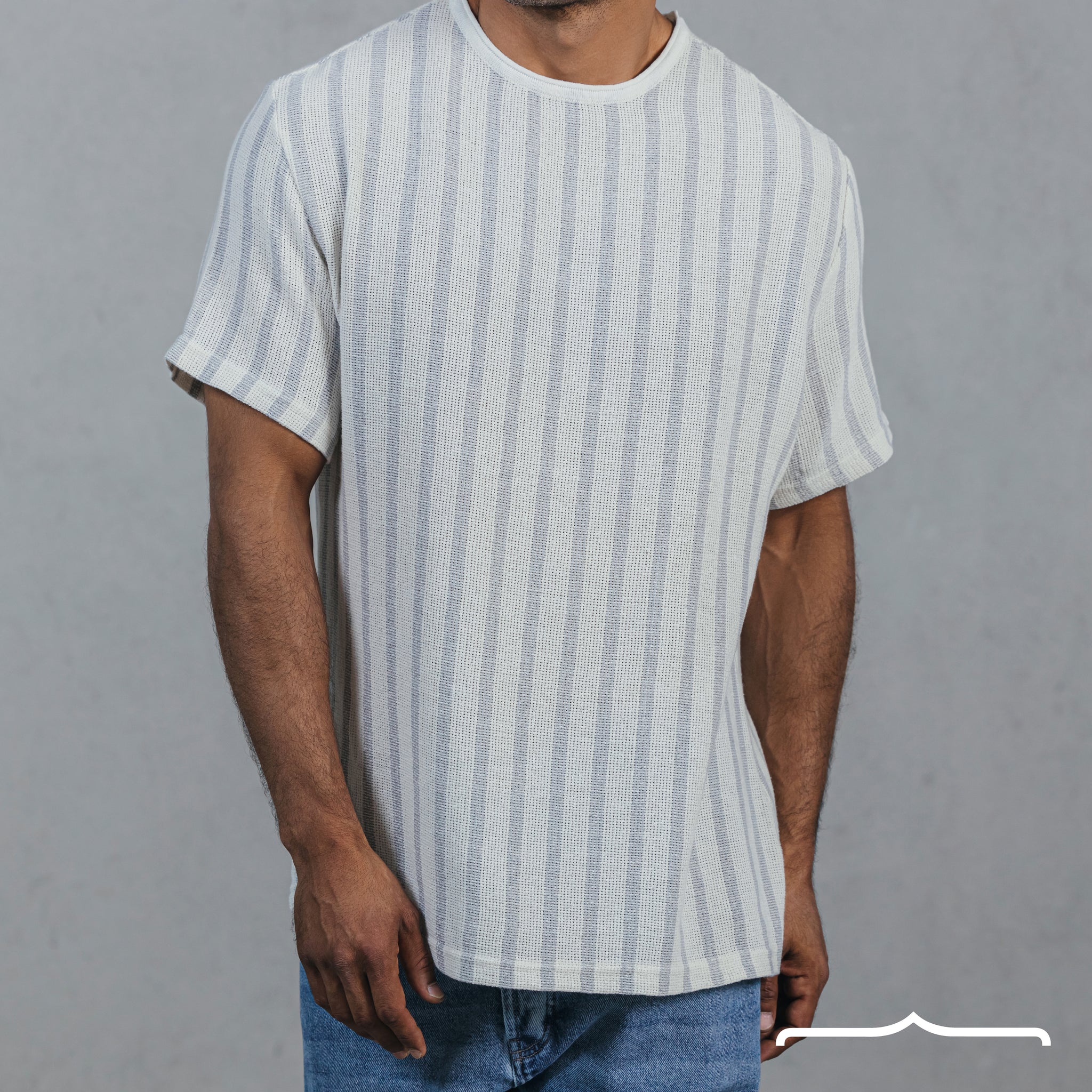 Striped Oversize shirt Raw edge Coller in White X Grey
