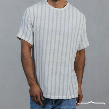 Striped Oversize shirt Raw edge Coller in White X Grey