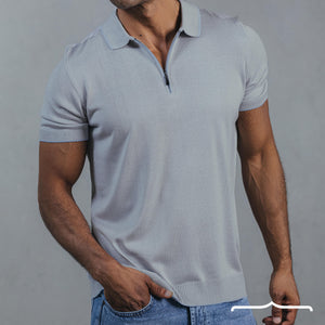 Knitwear zip up polo in Light Grey