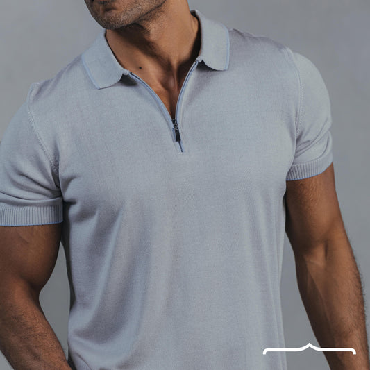 Knitwear zip up polo in Light Grey