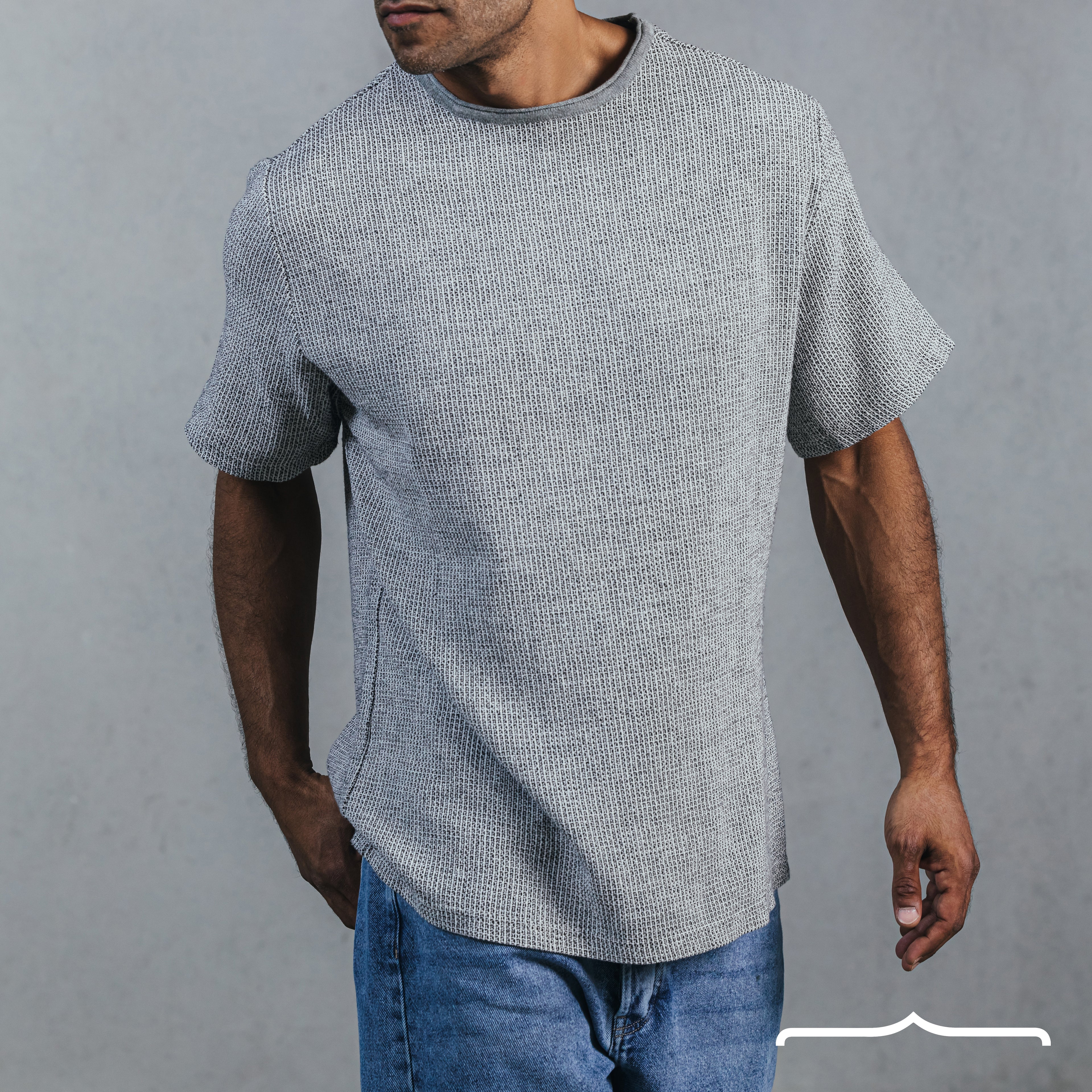 Textured Oversize T-Shirt Raw Edge Coller Dark Grey